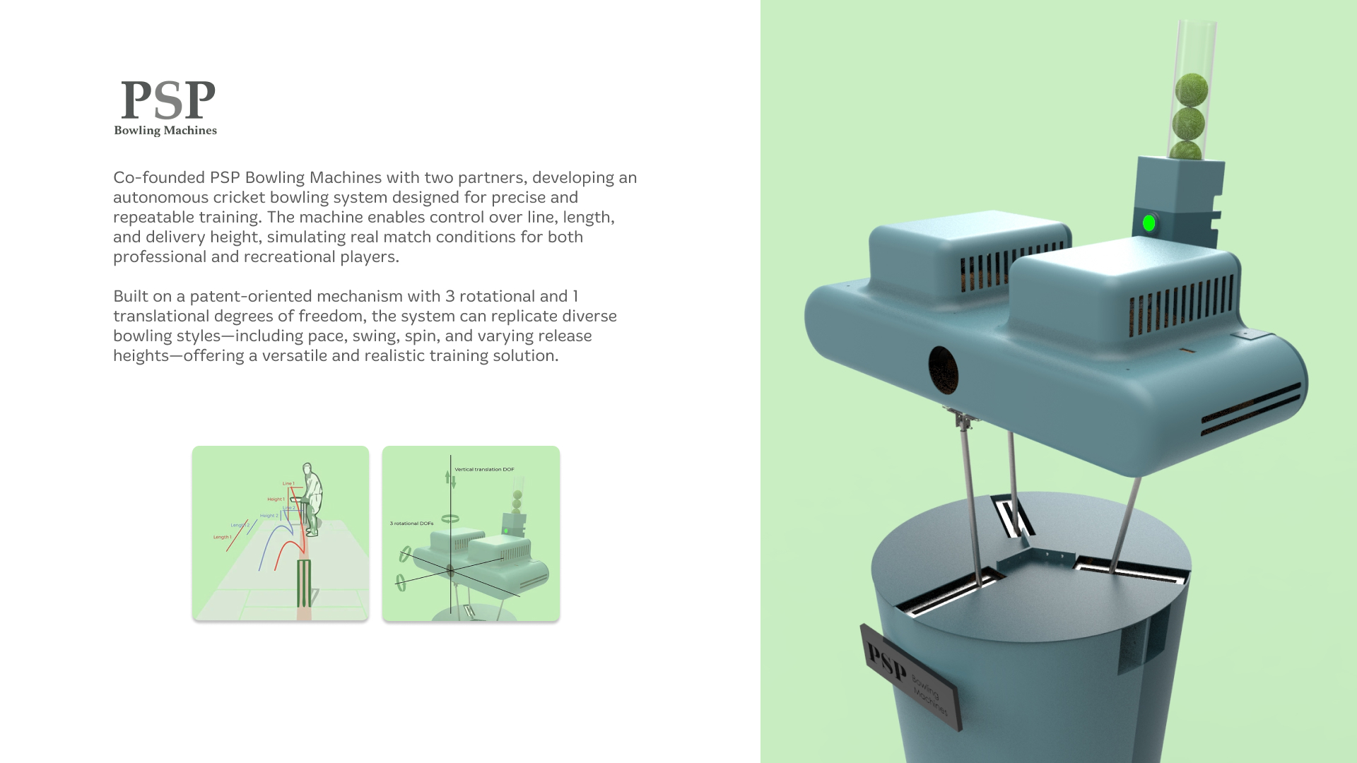 PSP Bowling Machine detail — designed by Pranav Gawde