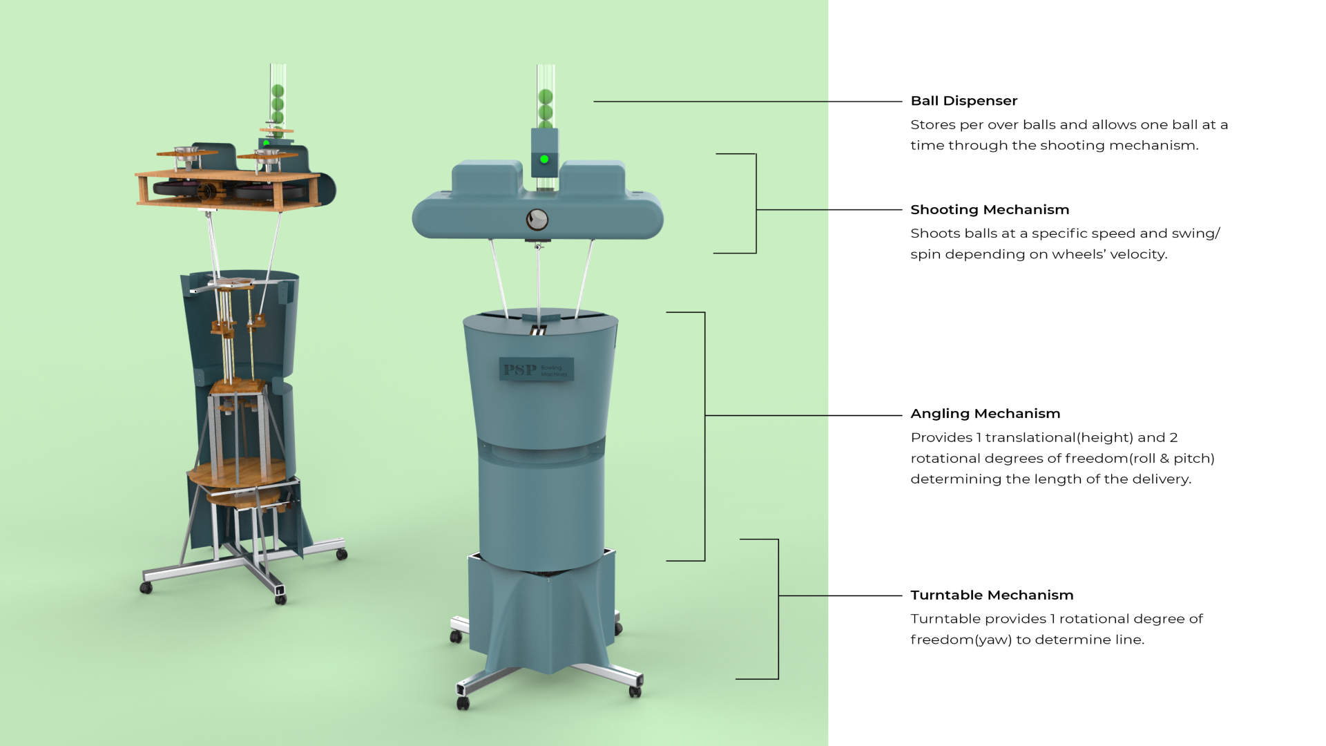 PSP Bowling Machine detail — designed by Pranav Gawde